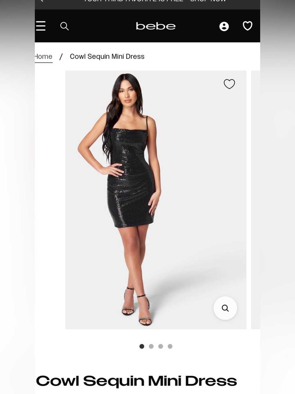 bebe Black Sequin Cowl Mini Dress